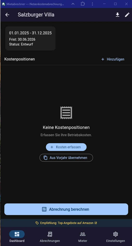 Kosten erfassen in Mietabrechner
